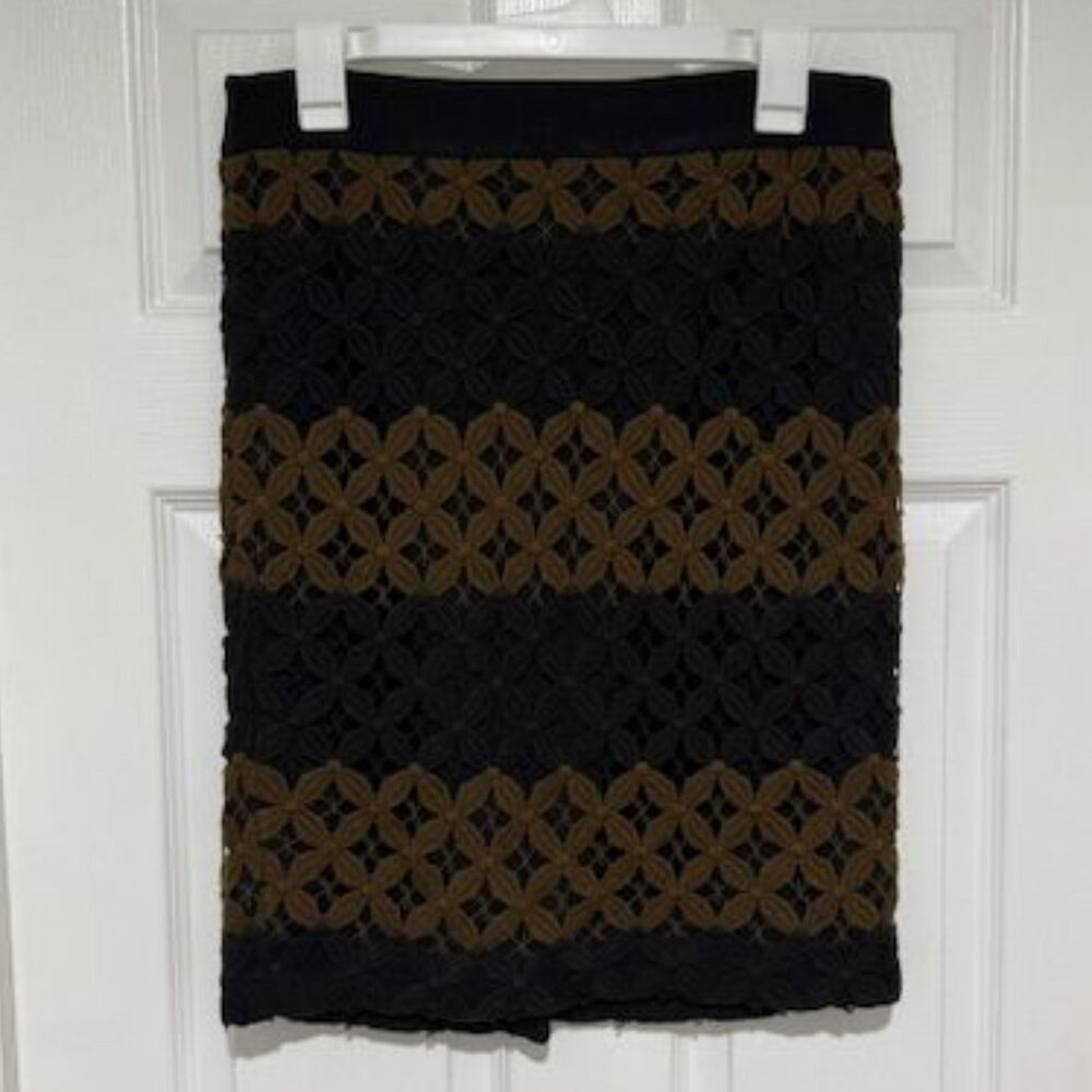 LOFT black and brown/gold floral pattern skirt